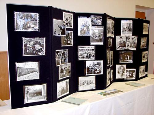 Photo exhibit with images of former faculty, administration, etc.