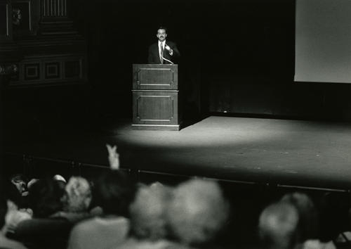 Producer and former head of Universal Pictures, Thom Mount, delivers remarks., Written on back: Event, date and subjects