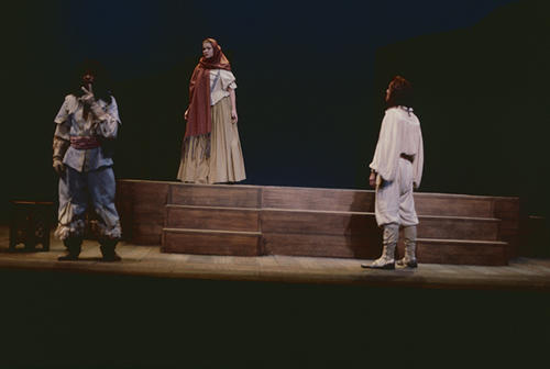 Gregory Allen as Leandre (left), unidentified (center) and Mitchell Riggs as Scapin (right).